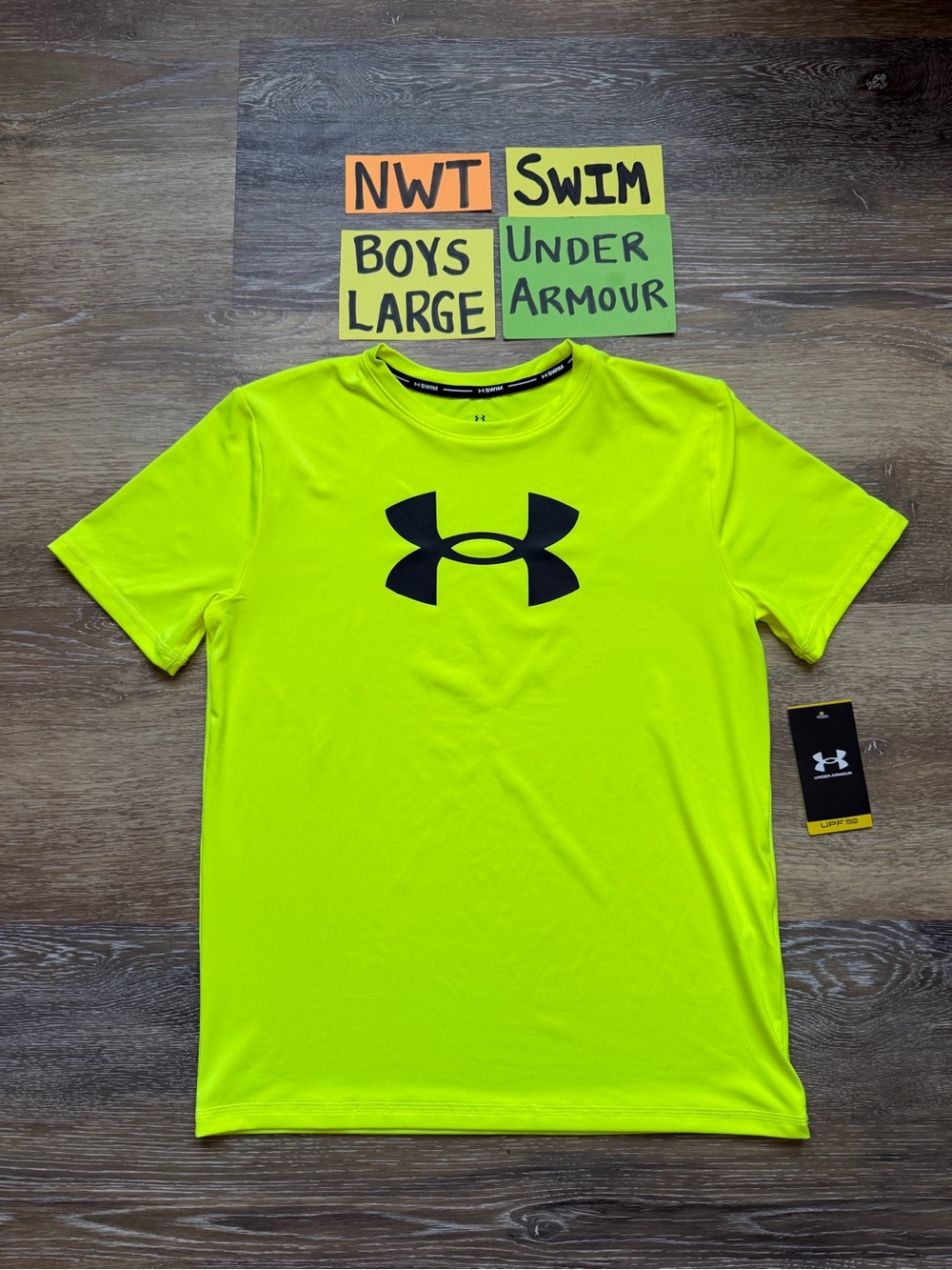 NWT Under Armour Boys' Large Neon Yellow Swim Tee